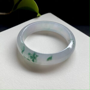 Jade bracelet bangle 58.5mm wide ice green flower jade bangle natural texture