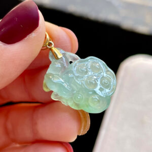 Ice-clear jade lotus pendant with gold buckle - a symbol of blessing