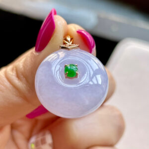 Semi-Icy Lavender Jadeite Peace Buckle Pendant with Gold Bail – Symbol of Harmony and Protection