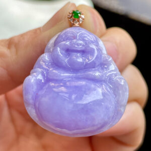 Semi-Icy Lavender Jadeite Buddha Pendant with Gold Bail – Elegant Spiritual Jewelry