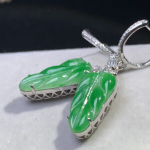 18K ice green jade leaf earrings showcasing rich dark green jadeearrings showcasing rich dark green jade