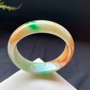 59.8mm Semi-Icy Yellow-Green Jadeite Bangle – Elegant Peace Bracelet with Unique Color Blend