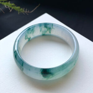 58.6mm Wide Icy Green Flower Jade Bangle – Premium Chinese Jade Bracelet in Tire Style