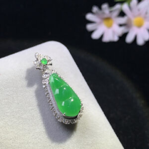 18K imperial jade lucky bean pendant front view