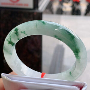 55mm jade bangle made from old icy jadeite with floating floral inclusions