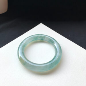 Front view of 56.7mm ice-flower jade bangle bracelet