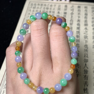 6mm tricolor jade beads bracelet featuring yellow, green, and lavender purple beads