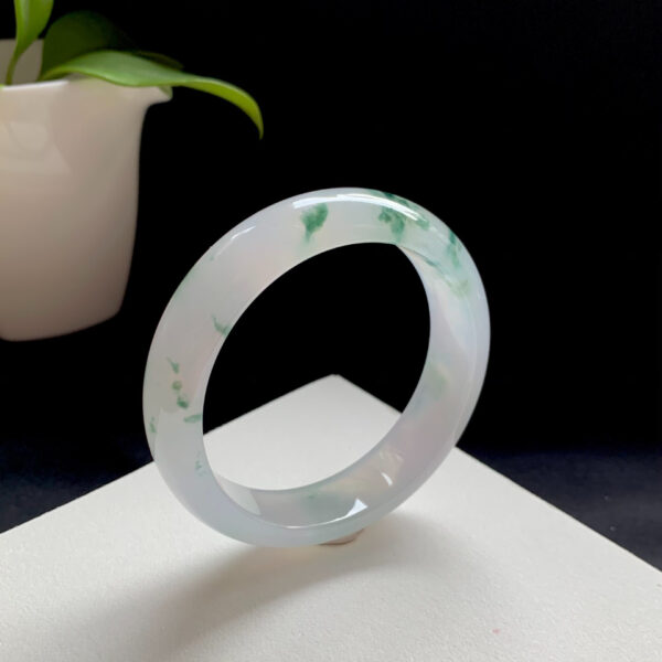 Back view of jade bracelet bangle 58.5mm wide ice green flower jade