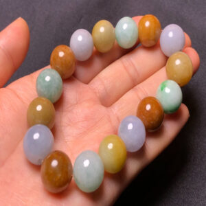 Tricolor jade bracelet for men with 13.2mm round beads, flat laid
