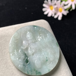 jade buddha statue lotus Guanyin pendant carved from icy green jade with floating patterns