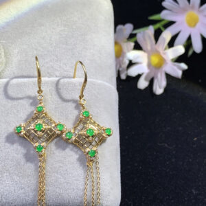 Front view of 18K gold jade hoop earrings with Chinese knot design, size 19.2×19.2×5.9mm, elegant jade hoop earrings