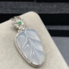 High-ice white jade leaf pendant in 18K gold setting, a stunning jade stone pendant design