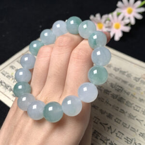 Real jade jewelry blue and green beaded bracelet with 12.4mm beads