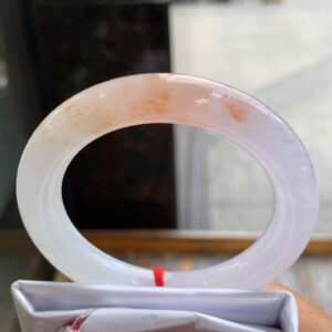 Red jadeite bangle with icy texture and round shape, 54mm size