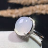 Side profile of 18K white ice jadeite ring highlighting band and stone height