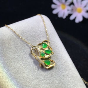 Ice green jadeite necklace with butterfly pendant