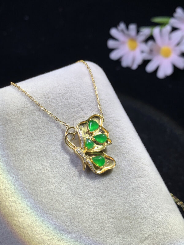 Ice green jadeite necklace with butterfly pendant