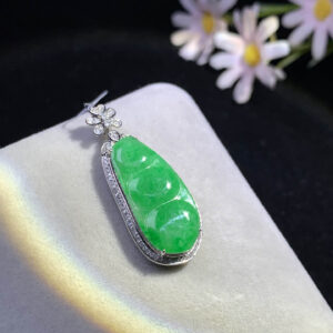 18K Green Jadeite Ru Yi Pendant | 46.5mm x 21.9mm | Exquisite Design with Natural Jade Stone