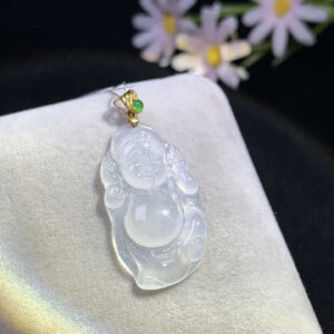 18K High Ice Caishen Jadeite Pendant | 36.2mm x 17.4mm | Exquisite Design with Natural Jade