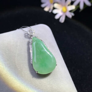 18K Fruit Green Fu Gua Jadeite Pendant | 35.2mm x 16.8mm | Symbol of Good Fortune & Blessings