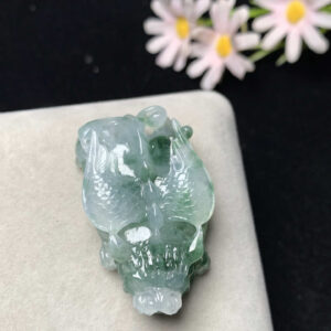 Ice-Flower Feitian Pixiu Jadeite Pendant | 46.9mm x 27mm | Symbol of Protection & Wealth