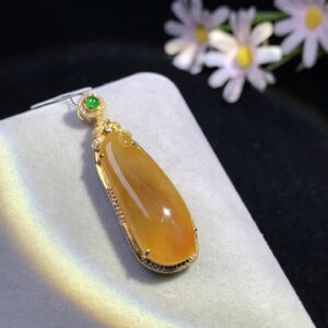 18K Ice-Sugar Yellow Fortune Gourd Jadeite Pendant | 43.1mm x 14.5mm x 7.2mm | 30.2mm x 12.5mm x 4.1mm Raw Stone