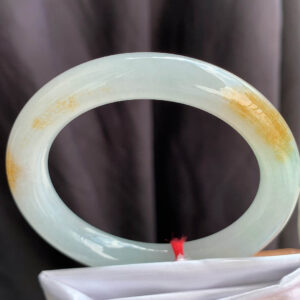 Ice and Yellow Jadeite Round Bangle – Old Material, Ice-Like Shine, Size 54-9, Delicate Base