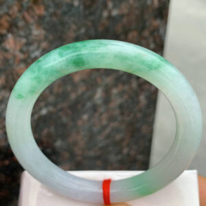Ice Green Round Jadeite Bangle - Size 52-9, Old Mine Ice Texture, Beautiful Green Flower Effect