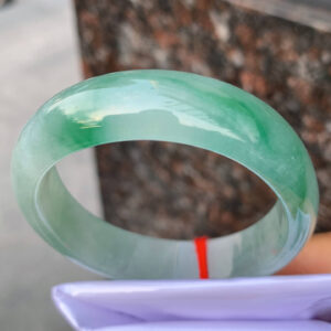 Ice Floating Green Imperial Jadeite Bangle | Size 53-46-12-6, Old Mine, Crystal Clear with Floating Green Patterns