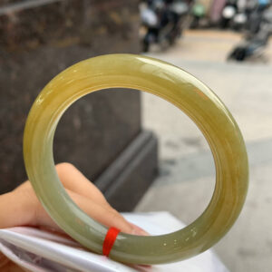 Ice Yellow Round Jadeite Bangle – 54mm, Old Mine, Moist and Radiant