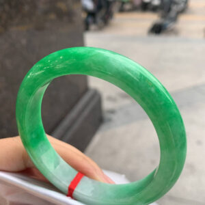 Ice Green Full Round Jadeite Bangle – 57mm, Moist, Delicate Texture, Elegant Design