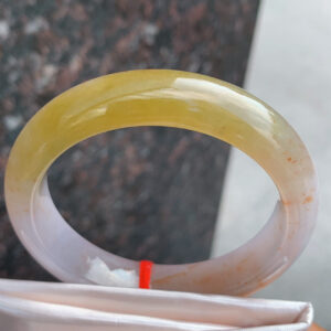 Ice Yellow Full Round Jadeite Bangle – 53mm, Old Mine, Delicate, Oil Yellow & Powder Purple