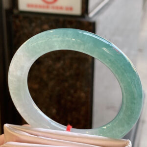 Stunning Sky Blue Jadeite Bangle – 56mm, Half Mountain Water Effect, Radiant & Unique