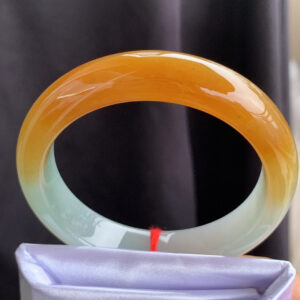 Ice Yellow Full Round Jadeite Bangle – 54mm, Old Mine, Half Oil Yellow, Luminous & Translucent