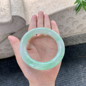 Round Ice Green Jadeite Bangle – 56mm, Icy Clarity with Floating Green Veins, Old Mine Grade