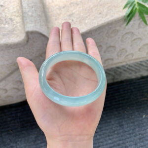 Oval “Guifei” Blue Jadeite Bangle – 55.3×49mm, Icy Clear Sky Blue, Old Mine, No Cracks