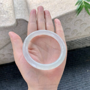 Round Icy Jadeite Bangle – 53.8mm, Soft Glowing Texture, Fine-Grain Old Mine Stone