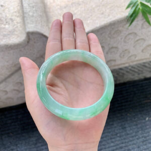 Full-Round Icy Green Jadeite Bangle – 56.2mm | Fine-Grain Old Mine Jade with Floating Green Veins