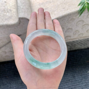 Full-Round Icy Jadeite Bangle with Floating Green – 50.5mm | Fine Old Mine Jade