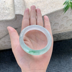 Full-Round Icy Jadeite Bangle with Floating Green – 49.3mm | Fine Old Mine Jade