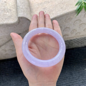 Lavender Jadeite Bangle – 53.8mm Round | Fine Old Mine Texture with Crystal Structure