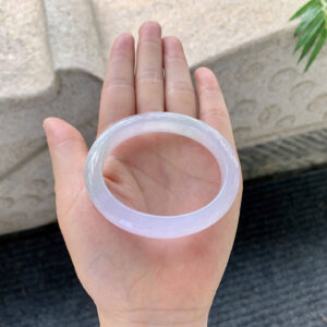 Lavender Pink Jadeite Bangle – 53.3×44.8mm Oval Fit | Icy Glaze with Natural Cotton Line