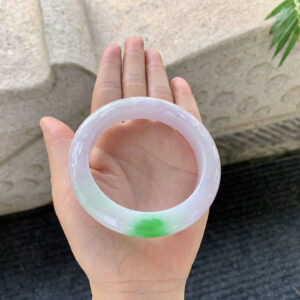 Spring Colors Jadeite Bangle – 58mm Round | Bright Apple Green Flashes in Fine-Grain Icy Texture
