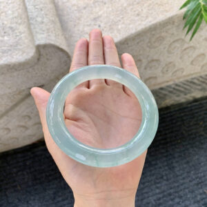 Icy Blue Jadeite Bangle – 63mm Round Bar Style | Bright, Water-Rich & Flawless Finish