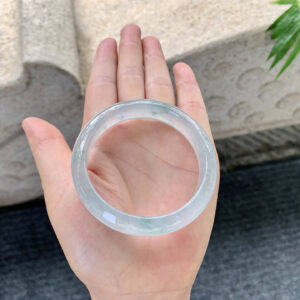 Icy Floating Floral Jadeite Bangle – 53mm Round | Translucent, Water-Rich, Fine-Grain Texture