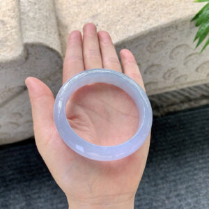 Lavender Jadeite Bangle – 55.3mm Round | Full Violet Hue with Icy Texture & Fine Grain