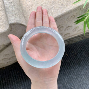 Icy Blue Jadeite Bangle – 58.5mm Classic Round | Fine Texture, Water-Rich & Elegant Hue