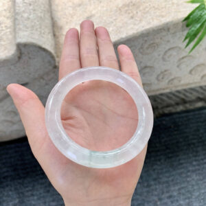 Icy Green Jadeite Bangle – 56.4mm Round Bar | Translucent Texture with Natural Veins