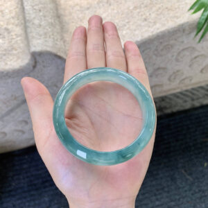 Sky Blue Flower Jadeite Bangle – Full Round | 54mm Inner Diameter | Smooth & Translucent with Natural Patterns