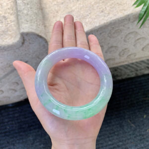 Lavender Green Icy Jadeite Full Round Bangle | 56.2mm Inner Diameter | Smooth & Translucent with Natural Cotton Inclusions